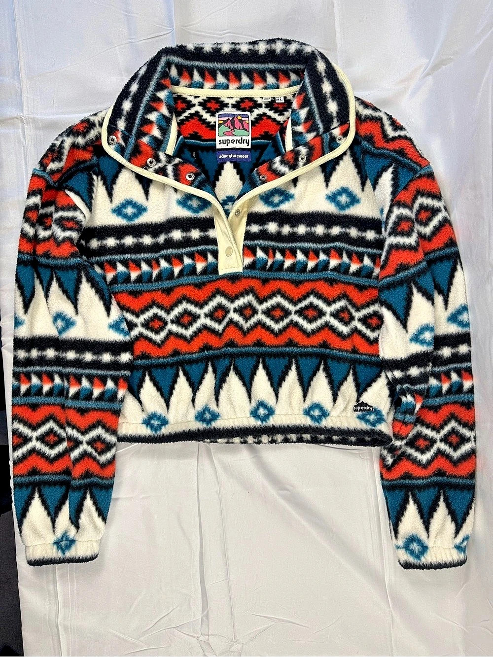 Superdry Super Soft Printed Teddy Fleece Jacket Aztec Print US 4